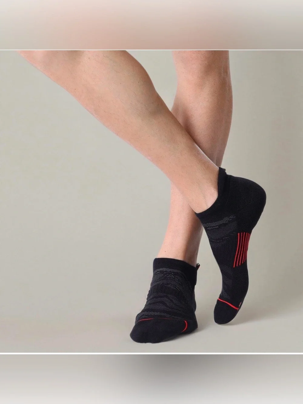 FITRELL 6 Pack Men's Ankle Running Socks Low Cut Cushioned 12-15, Black+grey+Red